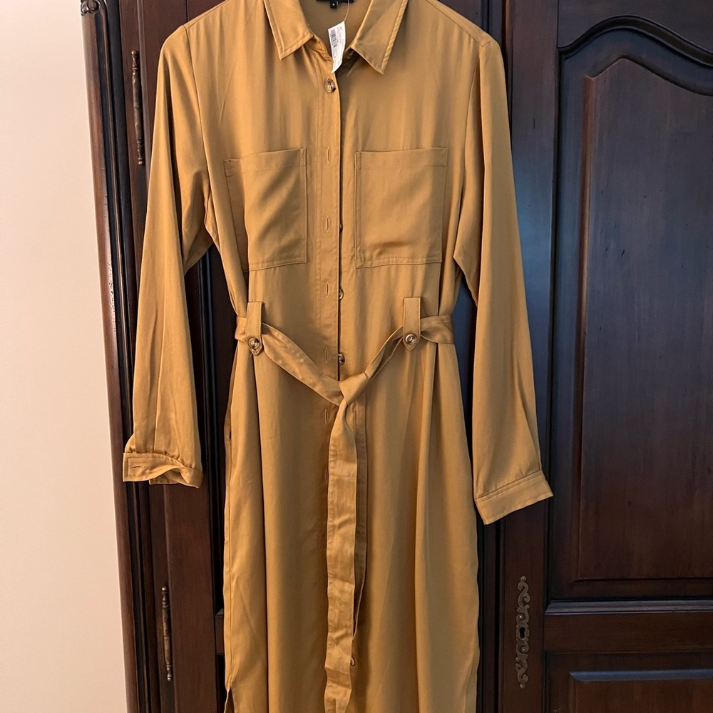 Mustard belted shirt dress